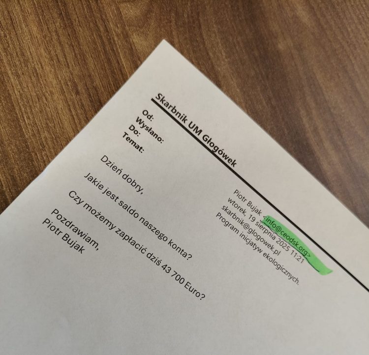 Mail od oszustów. Fot. Urząd Miejski w Głogówku